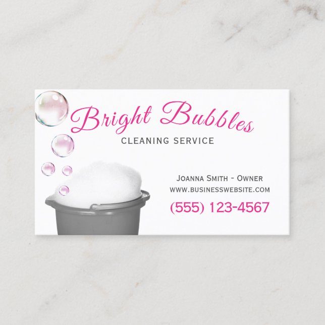 Cute Bubbles Bucket Städning Houseclezation Servic Visitkort (Framsida)