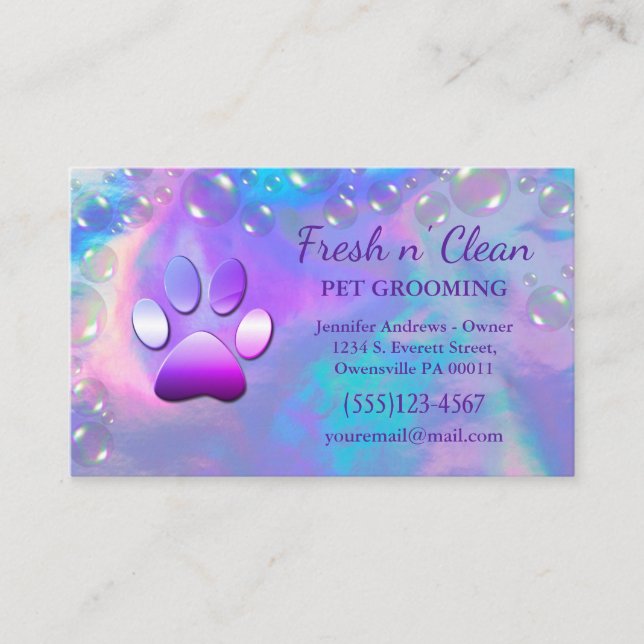 Cute Bubbles Incandescent Tass Grooming Service Visitkort (Framsida)