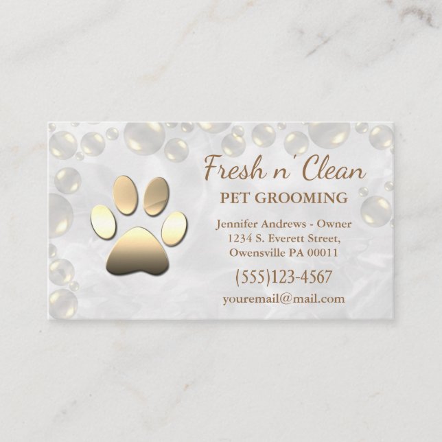Cute Bubbles Incandescent Tass Grooming Service Visitkort (Framsida)