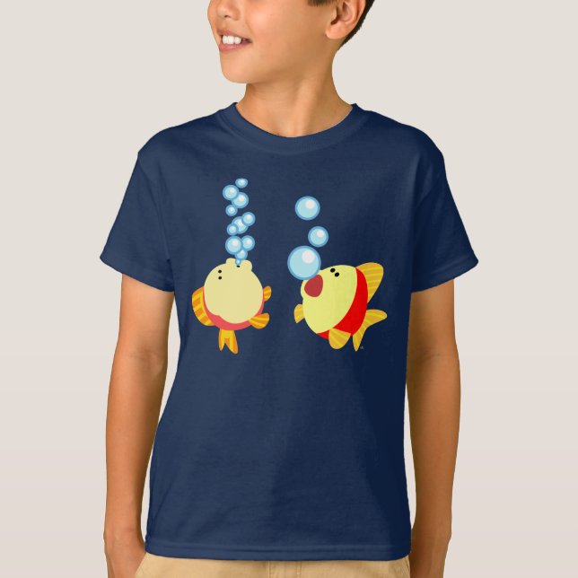 Cute Bubbling Tecknad Fish Children T-Shirt (Framsida)