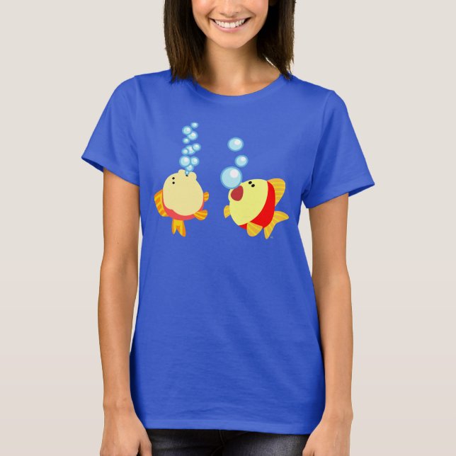 Cute Bubbling Tecknad Fish Women T-Shirt (Framsida)