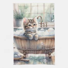 Cute Bublet Kitten Bath Time Kökshandduk