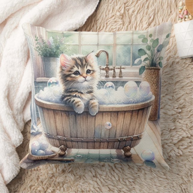 Cute Bublet Kitten Bath Time Kudde (Filt)