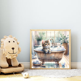 Cute Bublet Kitten Bath Time Poster