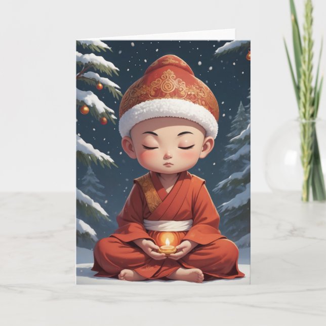 Cute Buddhist-julanimering Helgkort (Framsida)