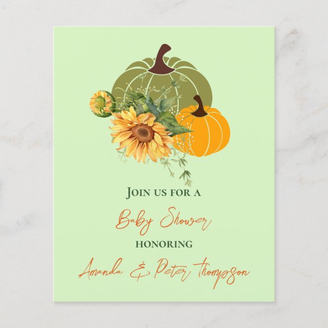 Cute Budget Pumpkin Sunblommor Gult Baby Shower (Framsida)