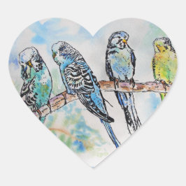 Cute Budgie budgies bird Watercolor Art Hjärtformat Klistermärke