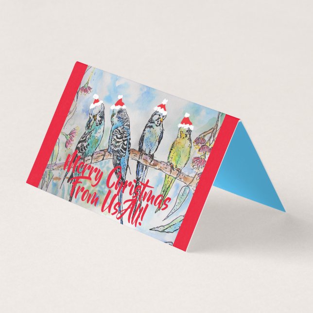 Cute Budgie God jul från oss alla kortuppsättning Kort (Framsida)