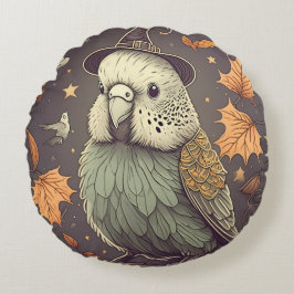 Cute Budgie Halloween Spooky Parakeet Rund Kudde
