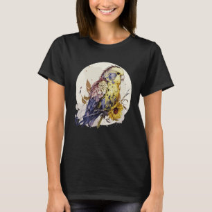 Cute Budgie Parakeet Solros Blommigt Bird T Shirt