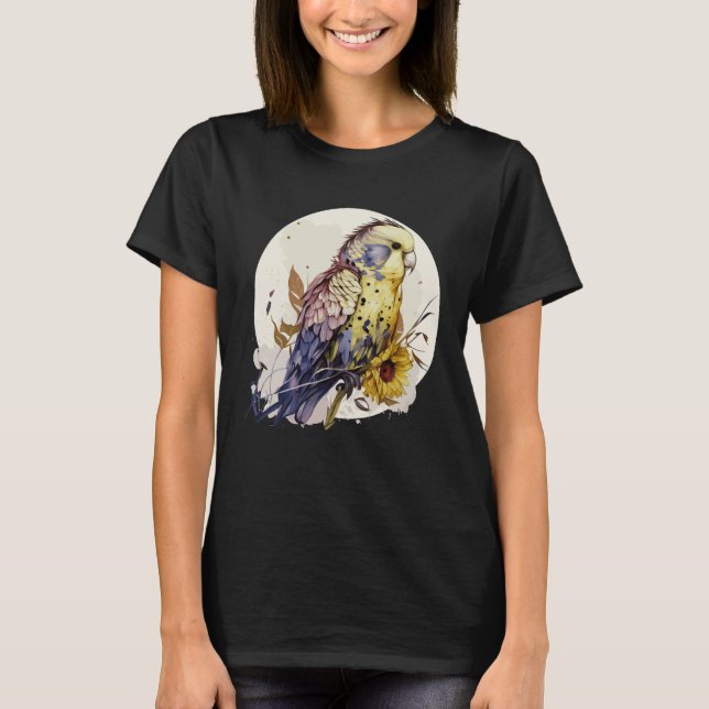 Cute Budgie Parakeet Solros Blommigt Bird T Shirt (Framsida)