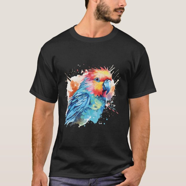 Cute Budgie Watercolor Art T Shirt (Framsida)