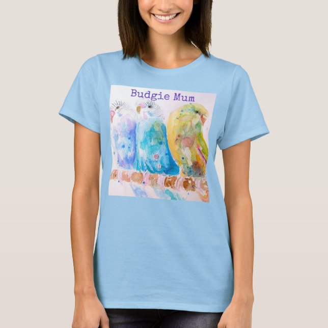 Cute Budgie Whimsical Watercolor Mum Mothers Day T Shirt (Framsida)