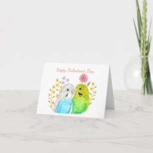 Cute Budgies Blue Grönt Gult Lycklig Valentineser Kort