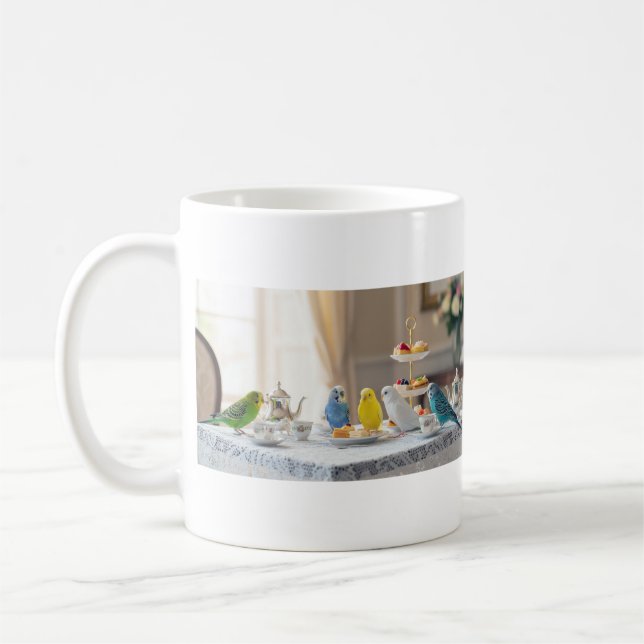 Cute Budgies High Tea Party Parakeet Lover Gift  Kaffemugg (Vänster)
