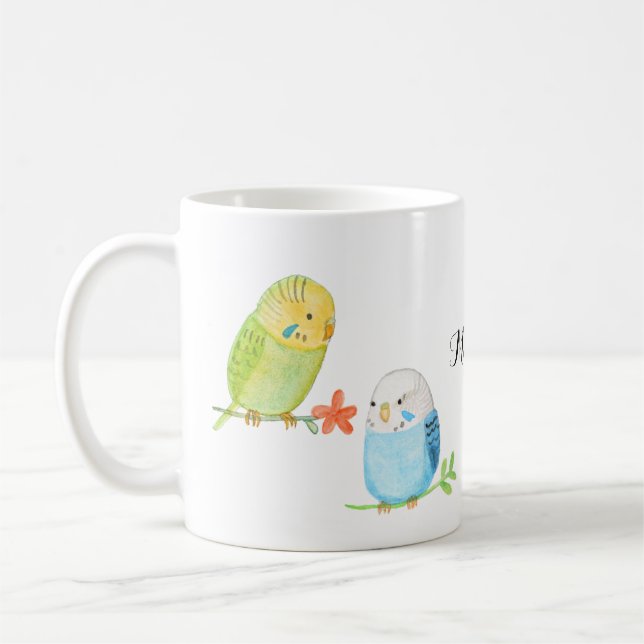 Cute Budgies Parakeet Bird Älskare-presentens eget Kaffemugg (Vänster)