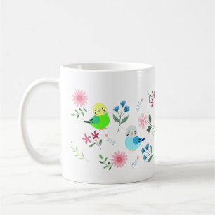 Cute Budgies Parakeet with Flowers Söt Birds Kaffemugg