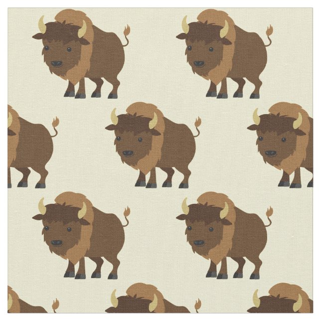 Cute Buffalo Bison Tecknad Kids Tyg (Närbild)