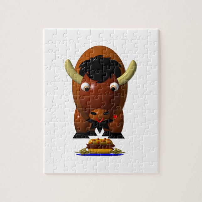 Cute Buffalo med nötkött på Weck och Buffalo Vinga Pussel (Vertikal)