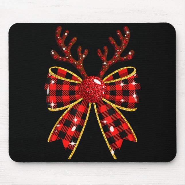 Cute Buffalo Plaid Coquette Bow Reindeer Christmas Musmatta (Framsidan)