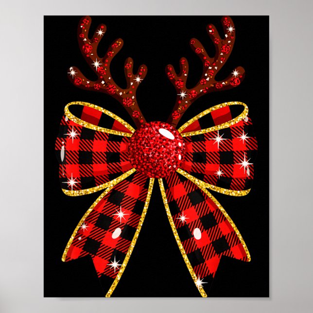 Cute Buffalo Plaid Coquette Bow Reindeer Christmas Poster (Framsidan)