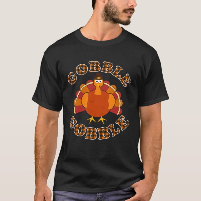 Cute Buffalo Plaid Gobble Gobble Turkey Pilgrim Bo T Shirt (Framsida)