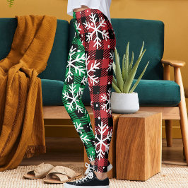 Cute Buffalo Plaid Pattern Snowflakes Christmas Leggings