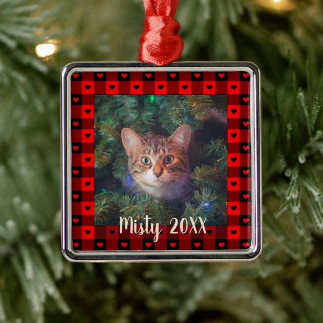 Cute Buffalo Play Hearts Anpassningsbar Cat Pet-ju Julgransprydnad Metall (Träd)