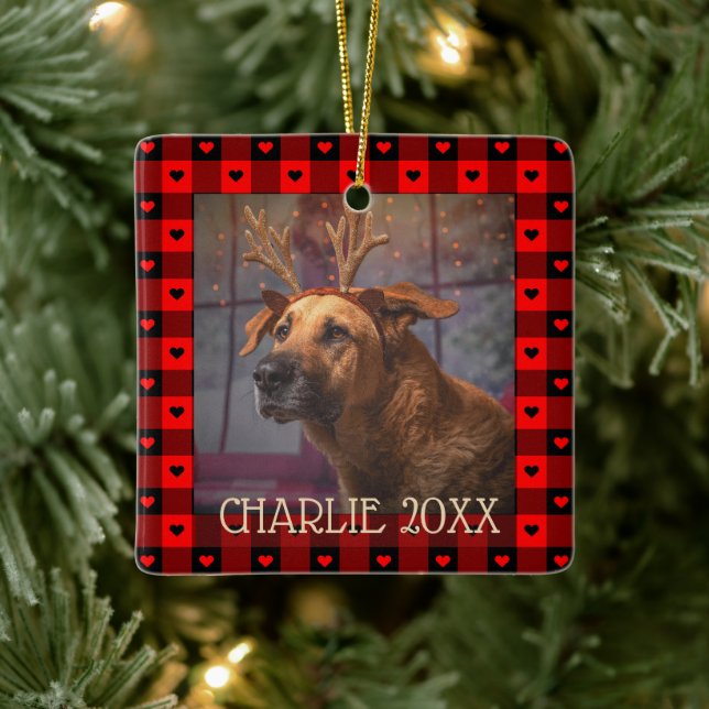 Cute Buffalo Play Hearts Anpassningsbar Hund Pet-j Julgransprydnad Keramik (Träd)