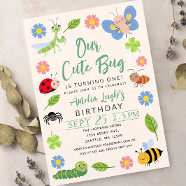 Cute Bug Ladybug Buttefly Kids 1st Birthday Party Inbjudningar