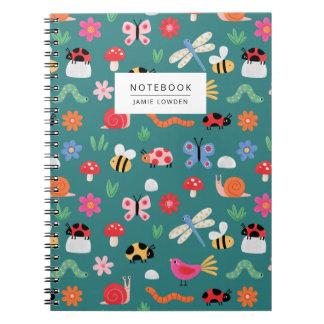 Cute Bug Pattern Notebook in Teal Anteckningsbok