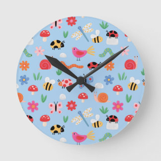 Cute Bugs Kids Wall Clock – Ladybirds, Bees & Natu Rund Klocka