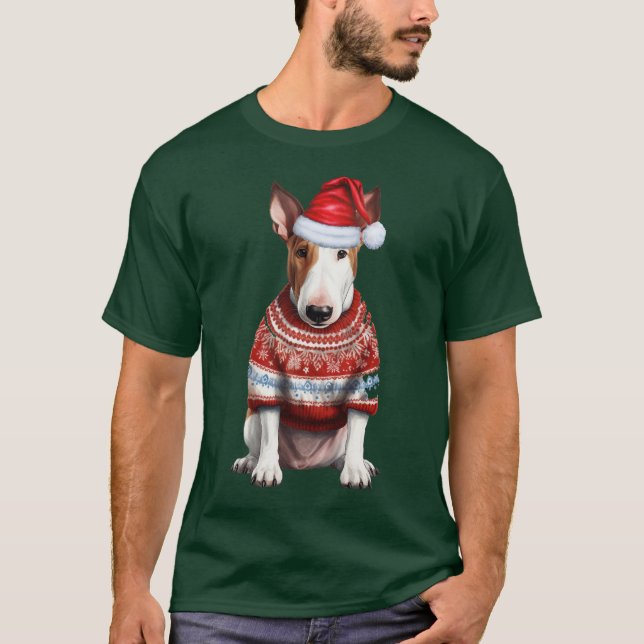 Cute Bull Terrier Hund älskare Funny jul T Shirt (Framsida)