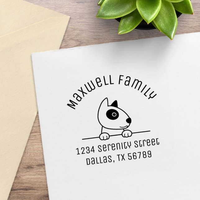 Cute Bull Terrier Hund Arch Family Adress 2 Stämpel (Skapare uppladdad)