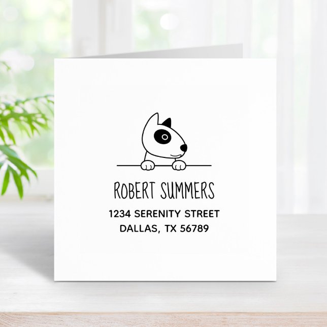 Cute Bull Terrier Hund Peeking Adress 2 Stämpel (Skapare uppladdad)