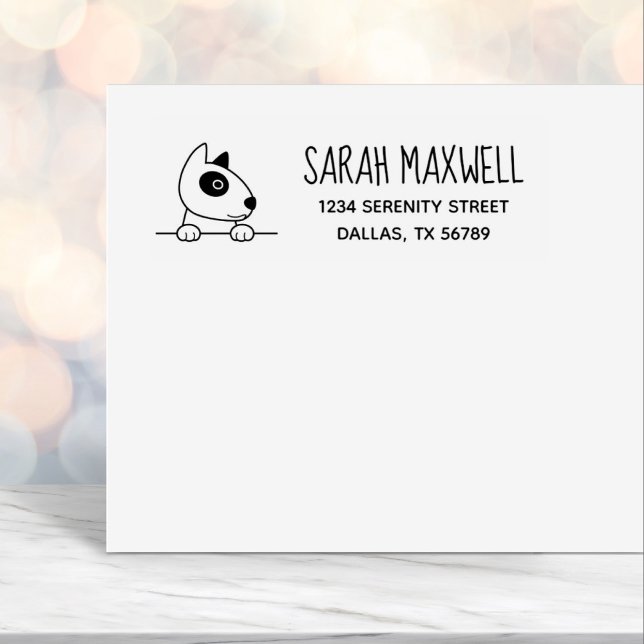 Cute Bull Terrier Hund Pet Adress Självfärgande Stämpel (Skapare uppladdad)