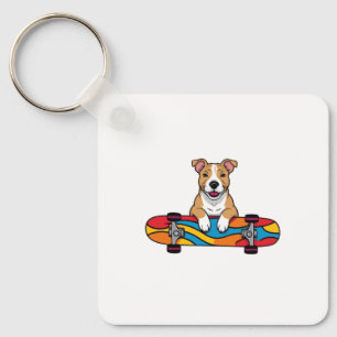 Cute Bull Terrier på en skateboard Nyckelring