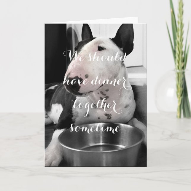 Cute Bull Terrier Photo Greeting Card "Middag" Kort (Framsida)