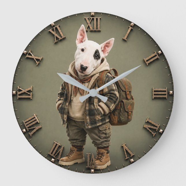 Cute Bull Terrier Puppy Stor Klocka (Framsida)
