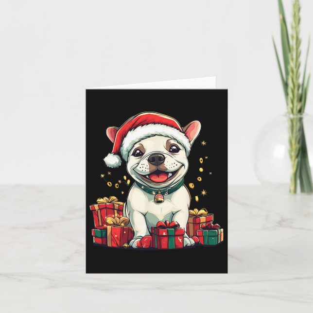 Cute Bull Terrier Santa Hat Funny jul Julafton D Kort (Framsida)