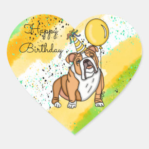 Cute Bulldog Birthday Classic Round Sticker Hjärtformat Klistermärke