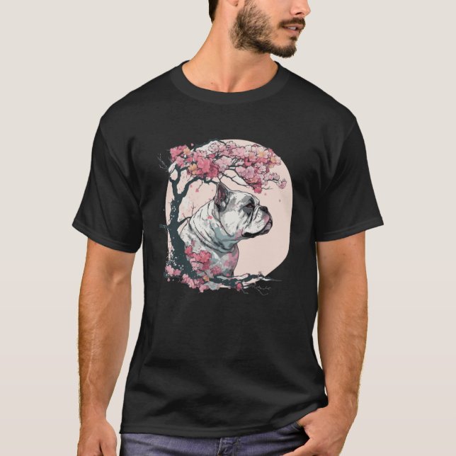 Cute Bulldog Cherry Blossom Dog Breed Japanese Wat T Shirt (Framsida)