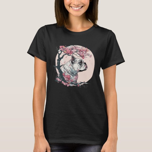 Cute Bulldog Cherry Blossom Dog Breed Japanese Wat T Shirt (Framsida)