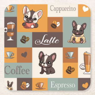 Cute Bulldog Coffee Kärlek Underlägg Papper Kvadrat