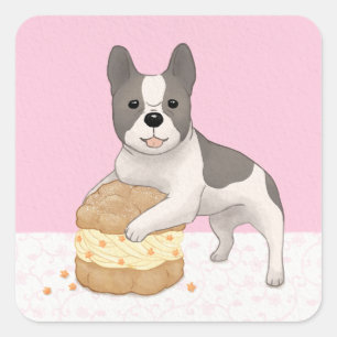 Cute Bulldog & Cream Puff Illustration Art Fyrkantigt Klistermärke
