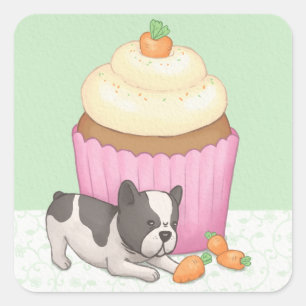 Cute Bulldog & Cupcoa Illustration Art Fyrkantigt Klistermärke