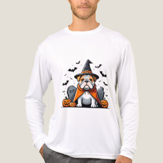 Cute Bulldog Halloween T-Shirt - Witch Hat, Pumpki