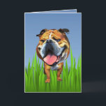 Cute Bulldog-hälsningskort Helgkort<br><div class="desc">Jag är en stor djurälskare som förespråkar dem och skapar konst/tecknader är min passion. Du kan enkelt anpassa det här kortet genom att markera den blå knappen "redigera det eller anpassa det". Om du vill att din hund i tecknaden ska sätta på Zazzle-produkter som du vill ska du skicka ett...</div>