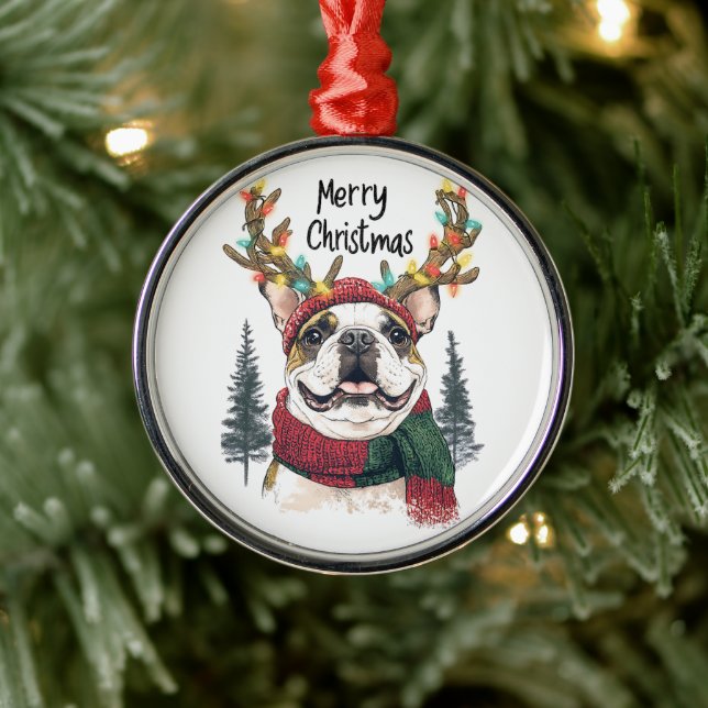 Cute Bulldog Hund Julgransprydnad Metall (Träd)