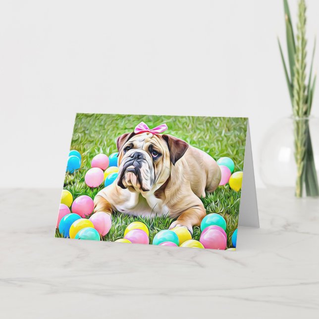 Cute Bulldog in Bow Blank Greeting Card Kort (Framsida)